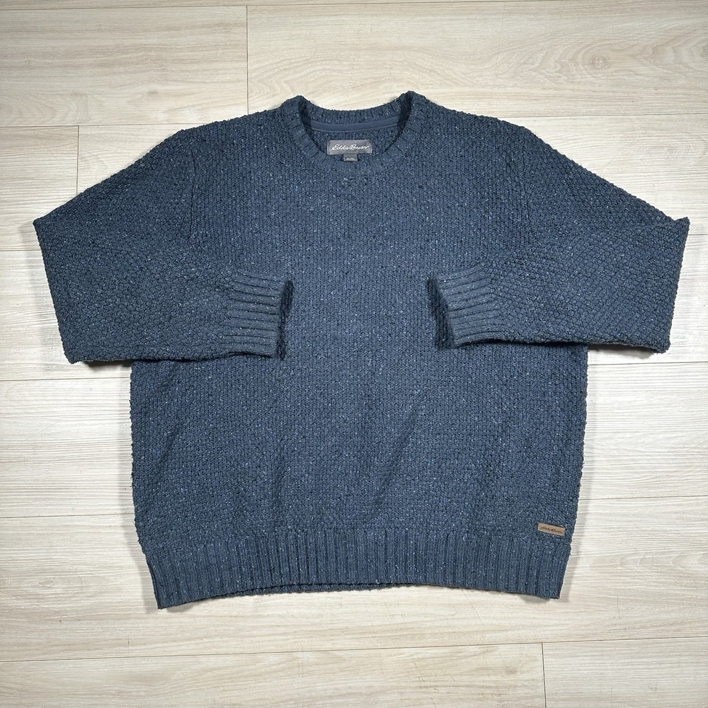 Eddie Bauer Navy Blue Cable Knit Crewneck Pullover Sweater Cotton Heavy Men's XL